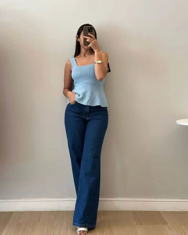 Peplum Top and Wide-Leg Jeans