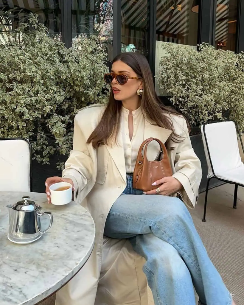 Chic Cream Blazer with Denim