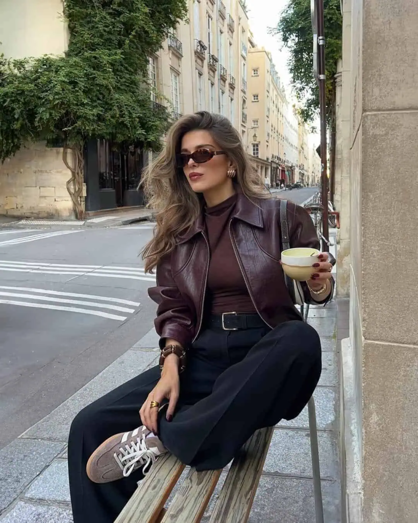 Chic Leather Jacket Urban Ensemble