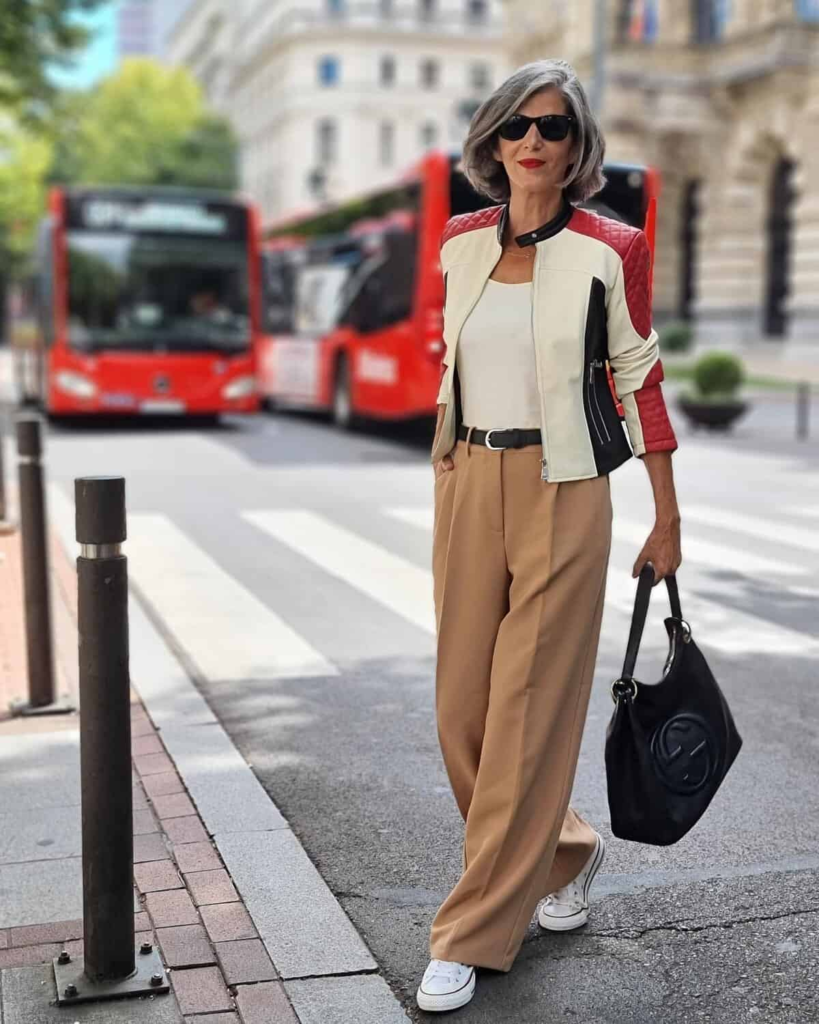 Chic Color-Block Jacket and Wide-Leg Trousers