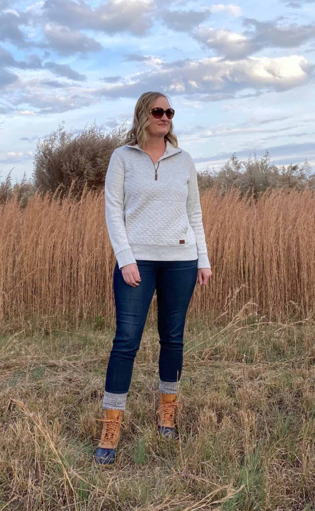 Quilted Quarter-Zip and Duck Boots