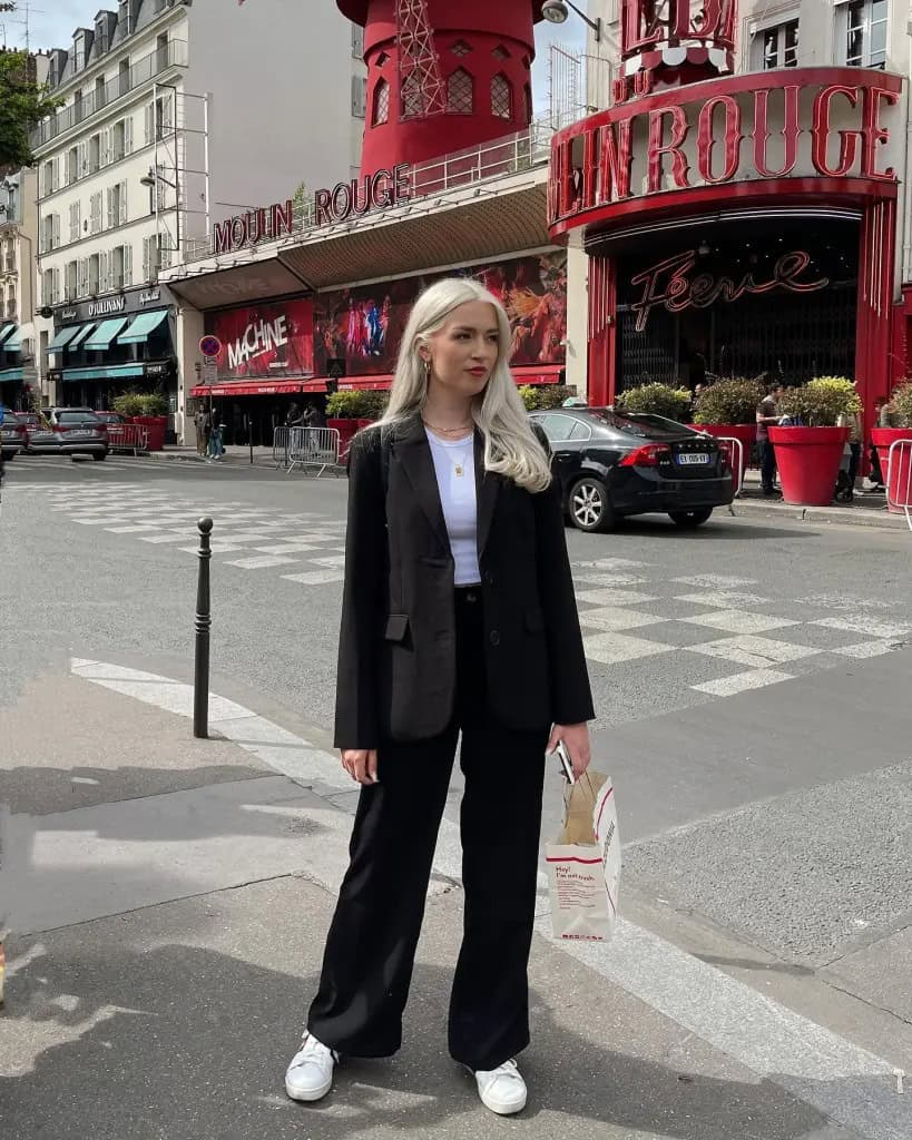 Chic Black Suit with White Sneakers