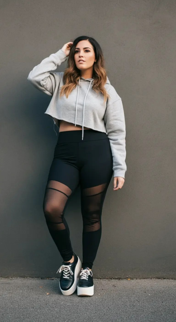 Mesh Panel Leggings and Cropped Hoodie