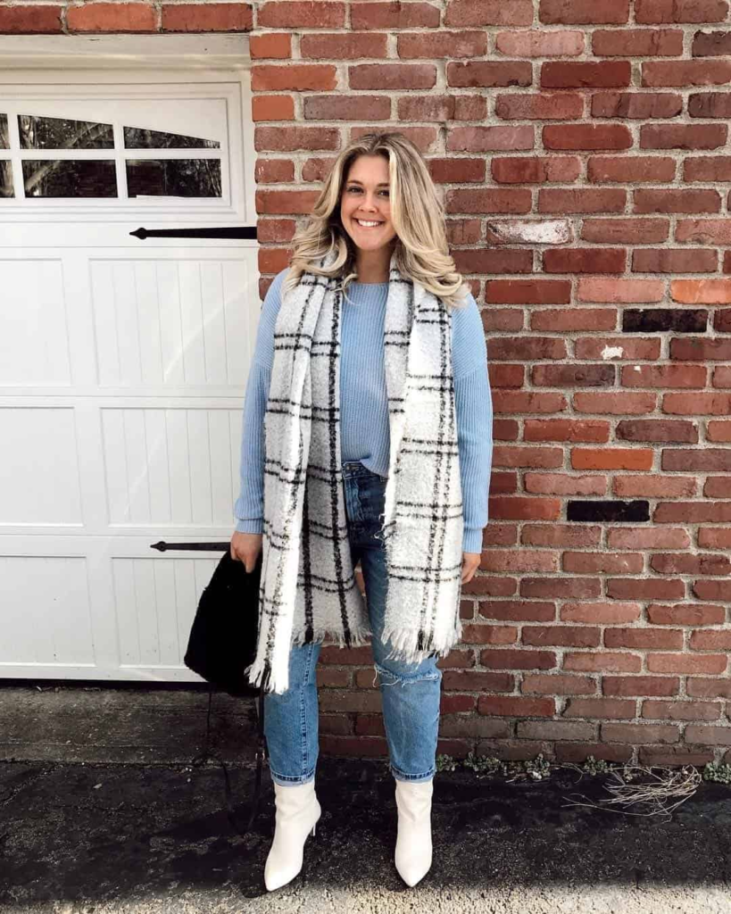 Cozy Plaid Scarf and Sweater Combo