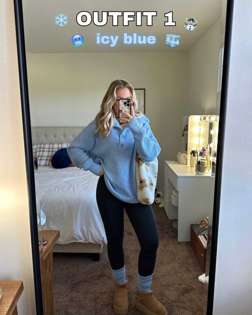 Icy Blue Oversized Sweater Combo