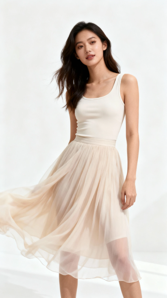The Chiffon Skirt With a Clean, Fitted Bodice