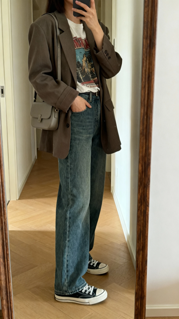 Boyfriend Blazer + Vintage Tee That Says “I’m Cool, But I Care