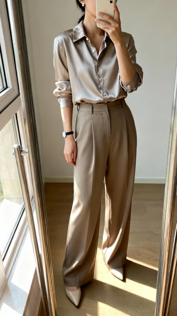  Satin Button-Down + Wide-Leg Trousers That Float