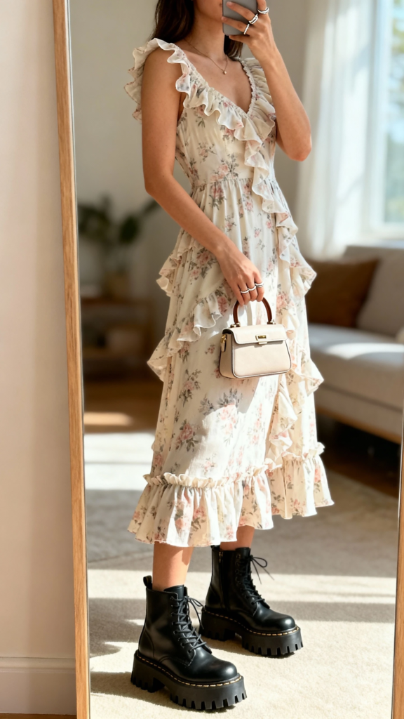  Romantic Dress + Chunky Boots For Sweet-And-Strong Vibes