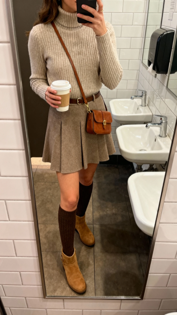 Cozy Turtleneck + Mini Skirt With Major Legs-And-Lattes Energy
