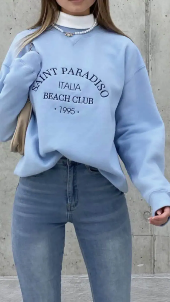 Light Blue Graphic Sweatshirt Comfort