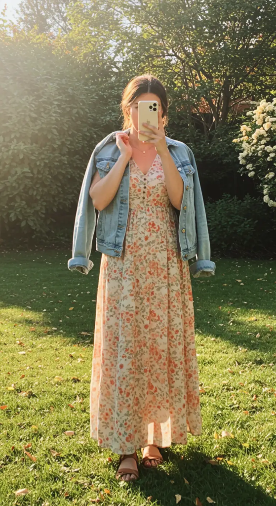 Flowy Maxi Dress with Denim Jacket