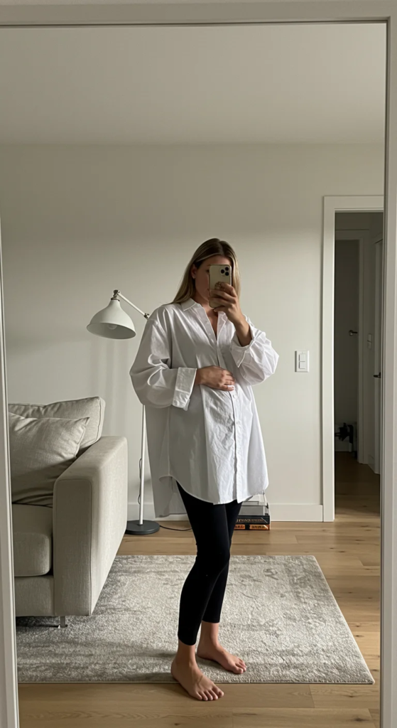 Oversized Button-Down with Maternity Leggings
