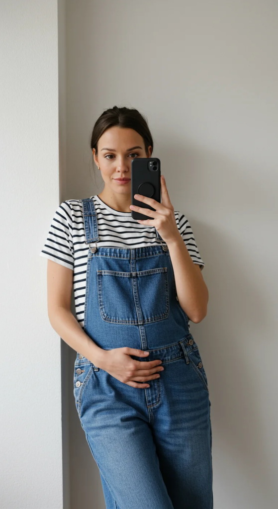Maternity Overalls with Striped Tee
