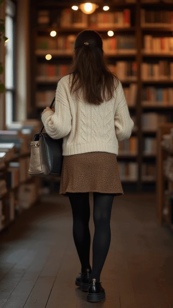 Tweed Skirt with Cable Knit Sweater