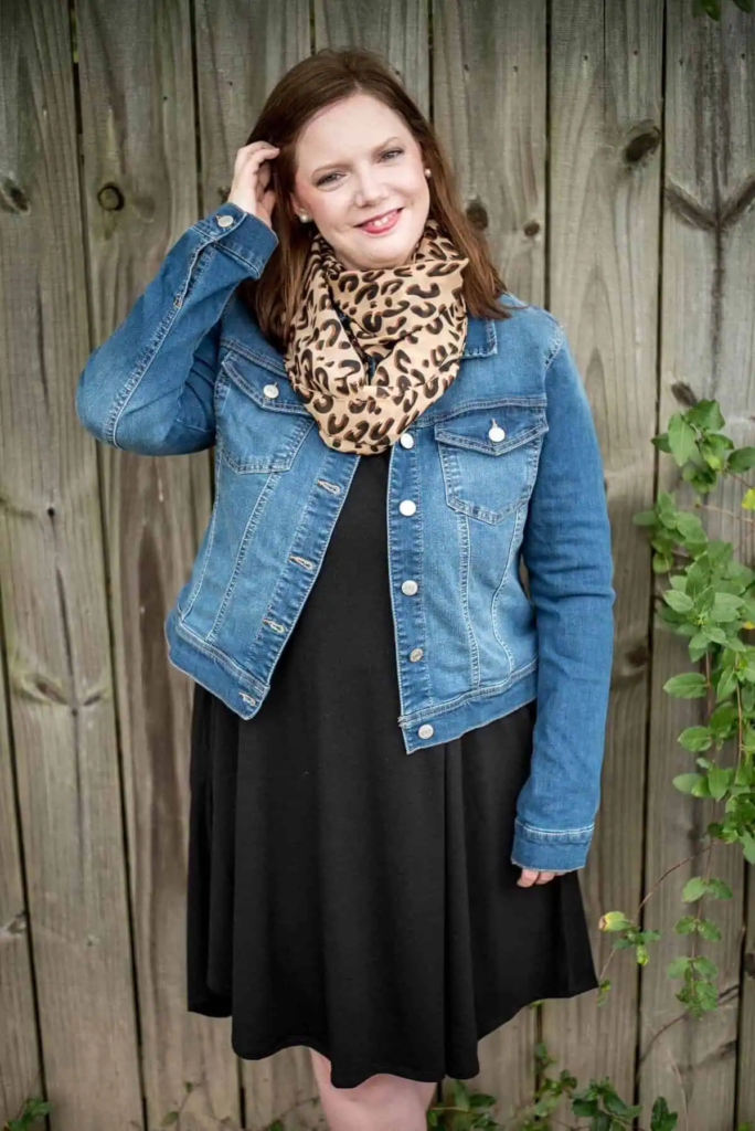 Denim Jacket and Leopard Scarf Combo