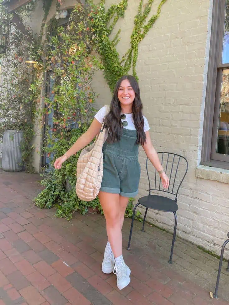 Olive Overalls and Quilted Tote