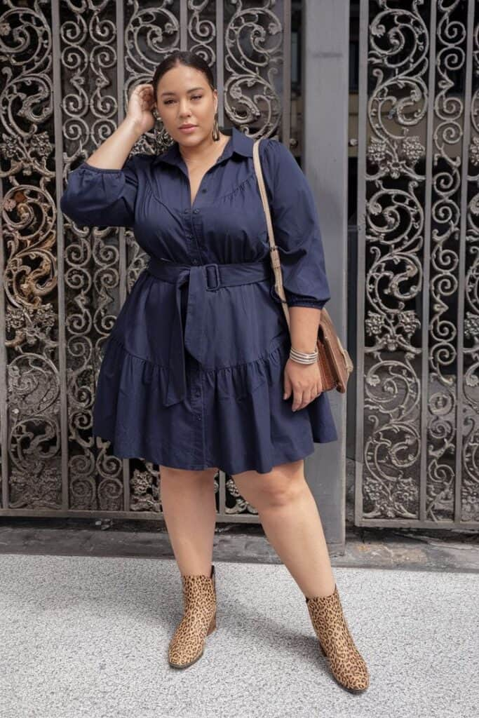 Navy Dress with Leopard Booties