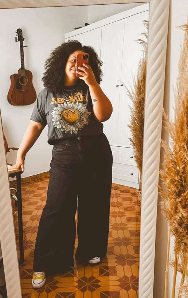 Graphic Tee and Wide-Leg Jeans