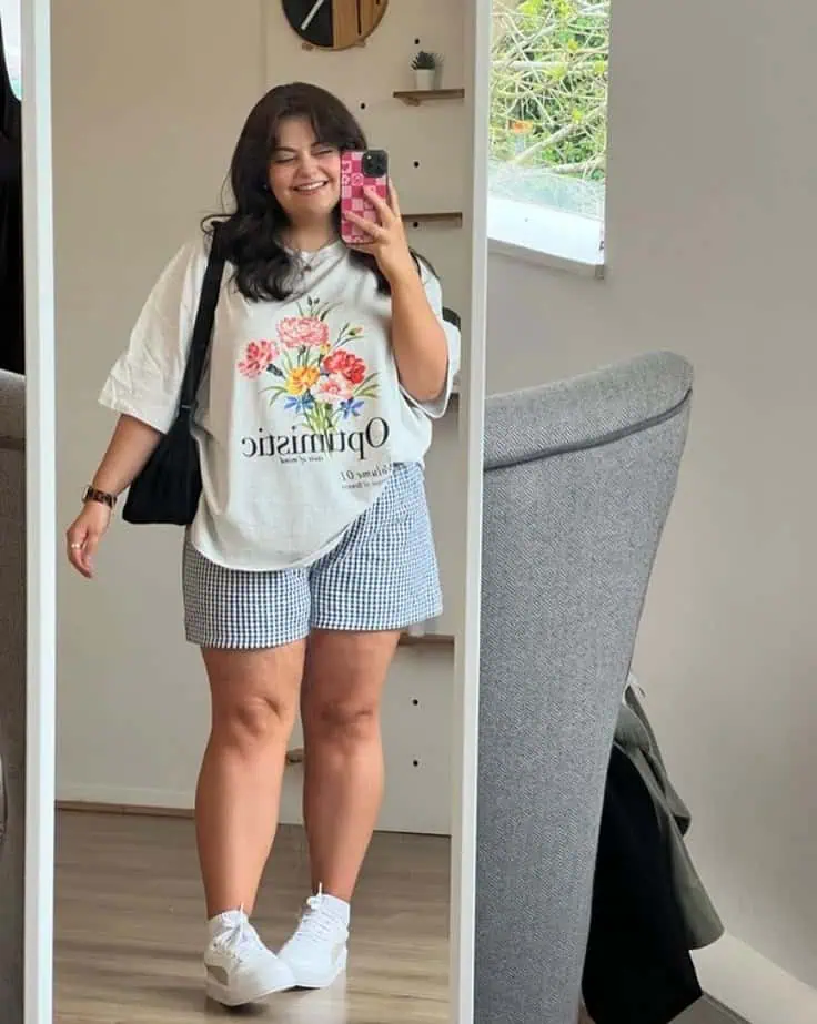 Floral Tee and Gingham Shorts Combo