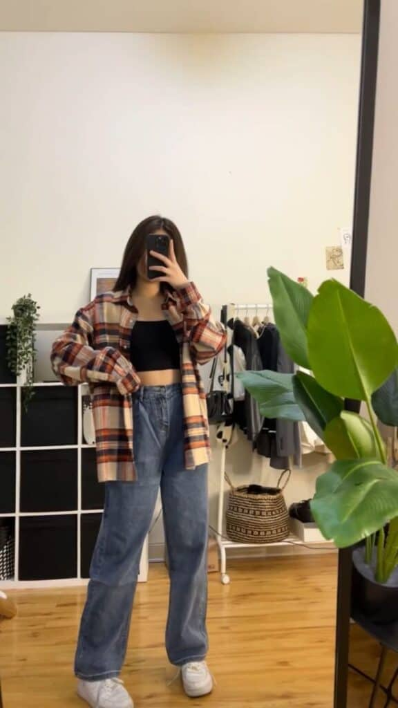 Plaid Flannel and Wide-Leg Jeans