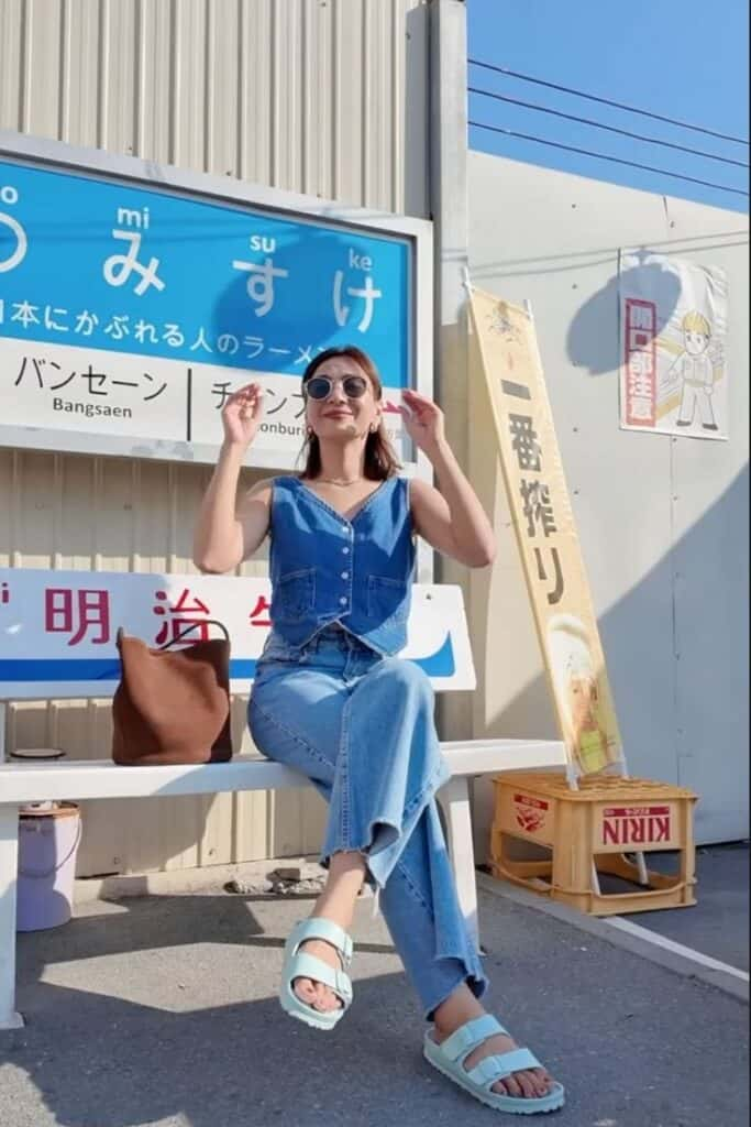 Denim-on-Denim with Pastel Birkenstocks