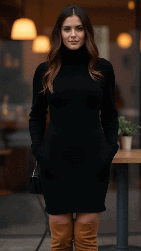 Turtleneck Dress and OTK Boots