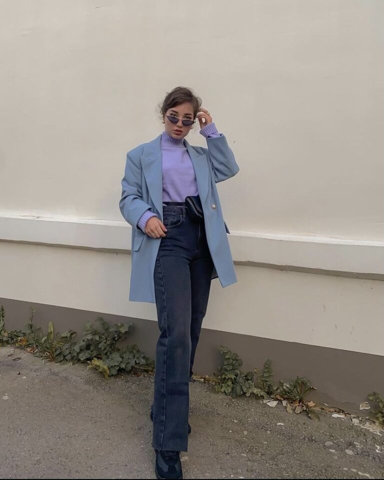 Lavender Sweater with Blue Blazer