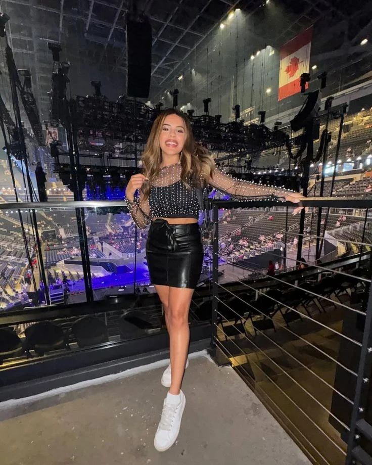 Studded Crop Top with Leather Skirt