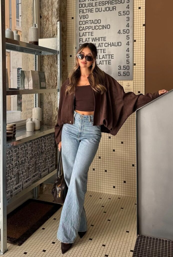 Chocolate Blazer With Crop Top Combo