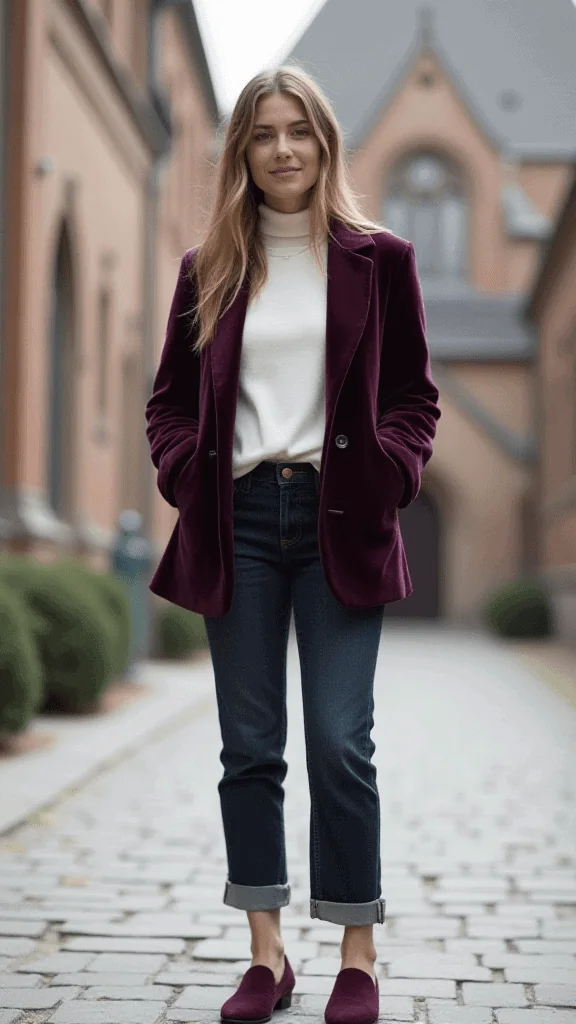 Velvet Blazer and Jeans