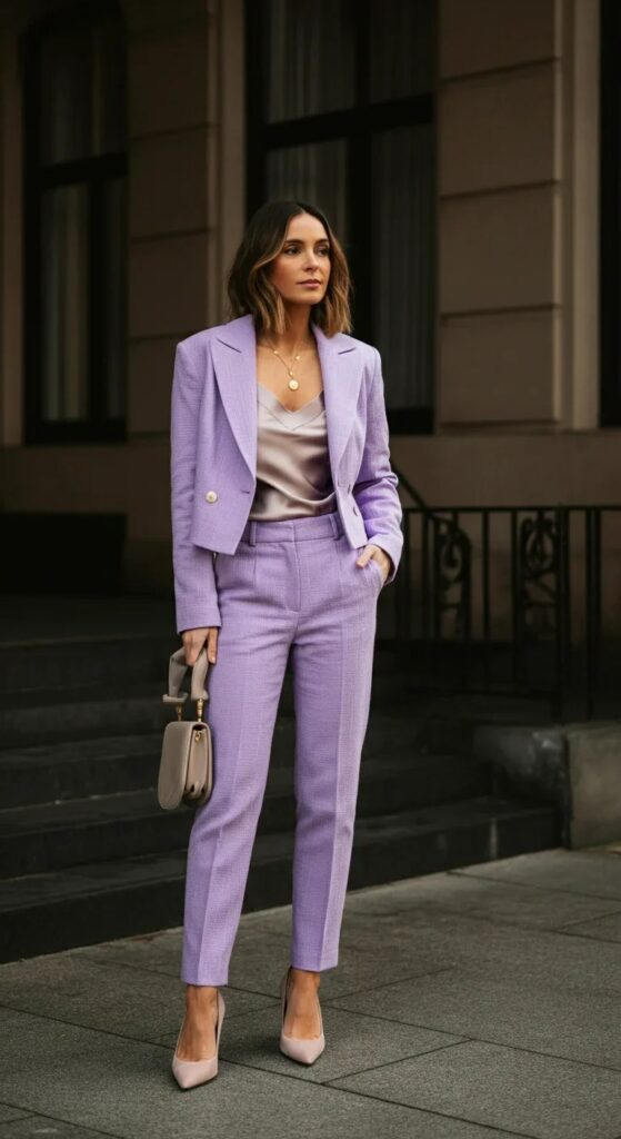 Textured Suit with Cropped Jacket