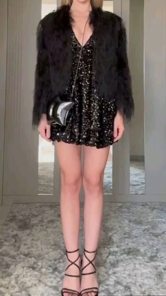 Glamorous Sequin Dress with Fur Stole