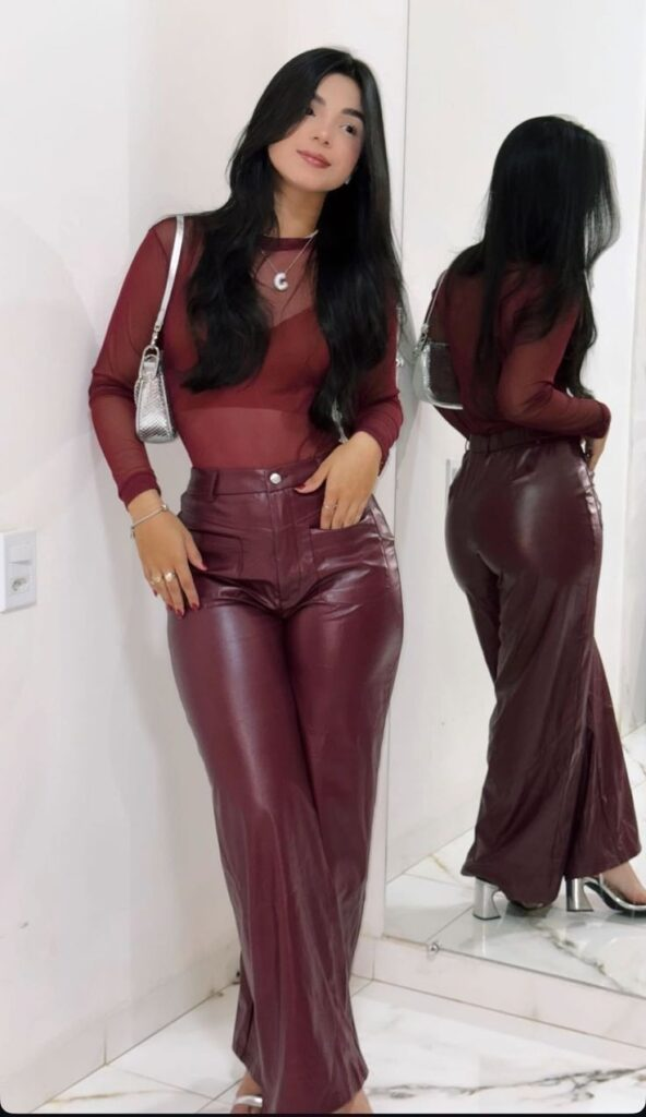 Burgundy Leather Pants with Matching Top