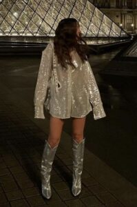 
Sparkly Shirt and Metallic Boots