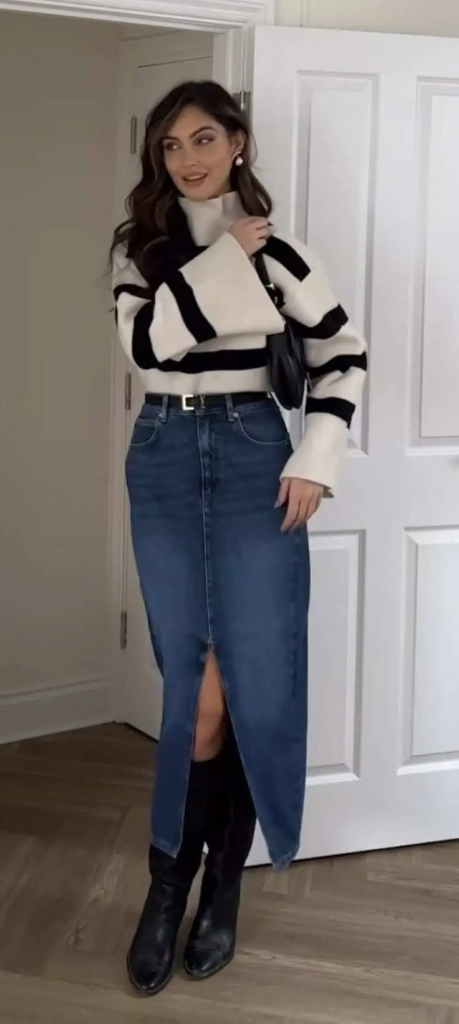 Chic Stripes and Denim Elegance