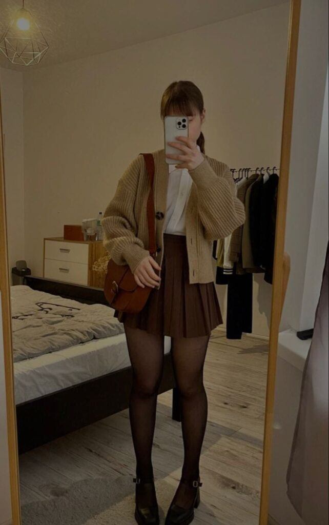 Cozy Cardigan and Pleated Skirt Combo