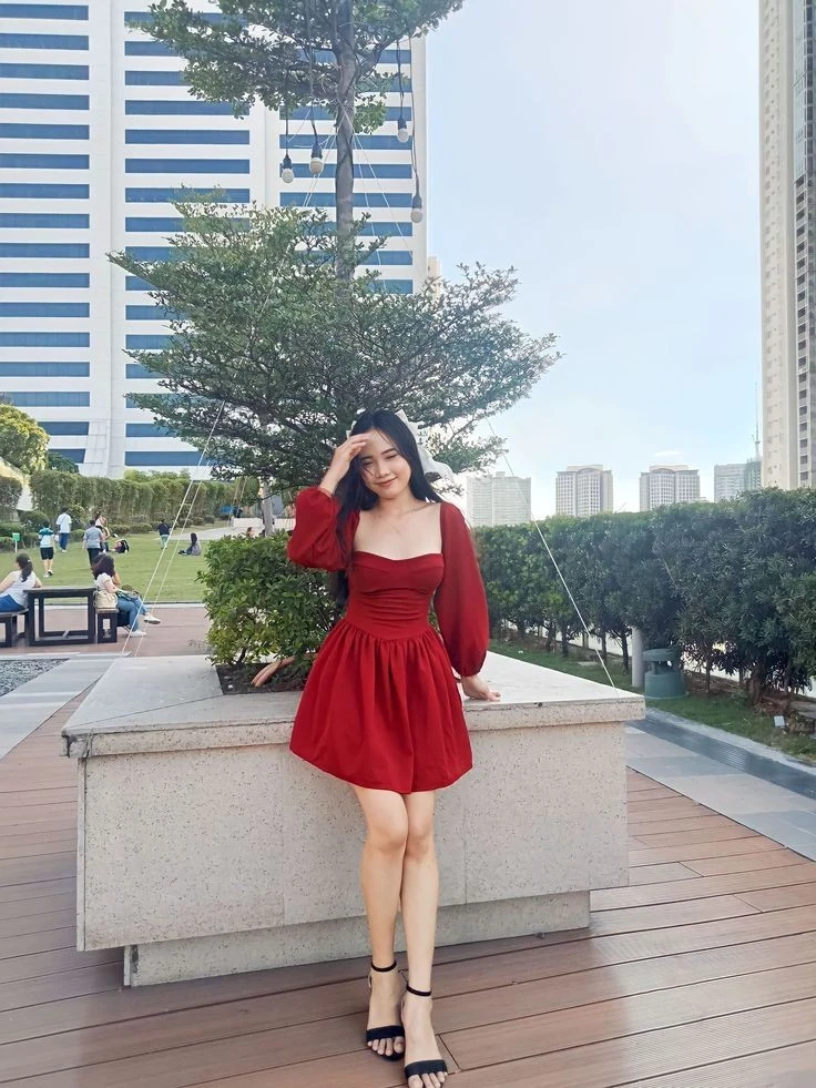 Classic Red Dress with Black Strappy Sandals
