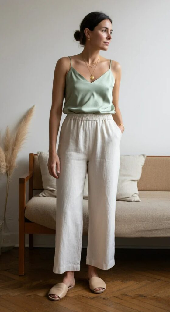 Linen Palazzo Pants and Silk Camisole
