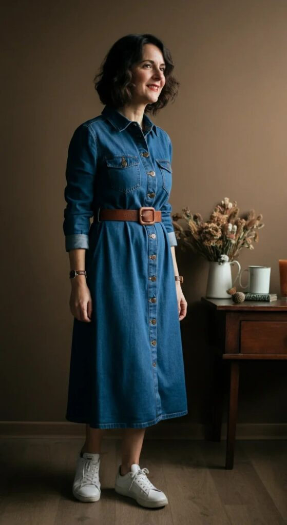 Denim Dress with Vintage Details