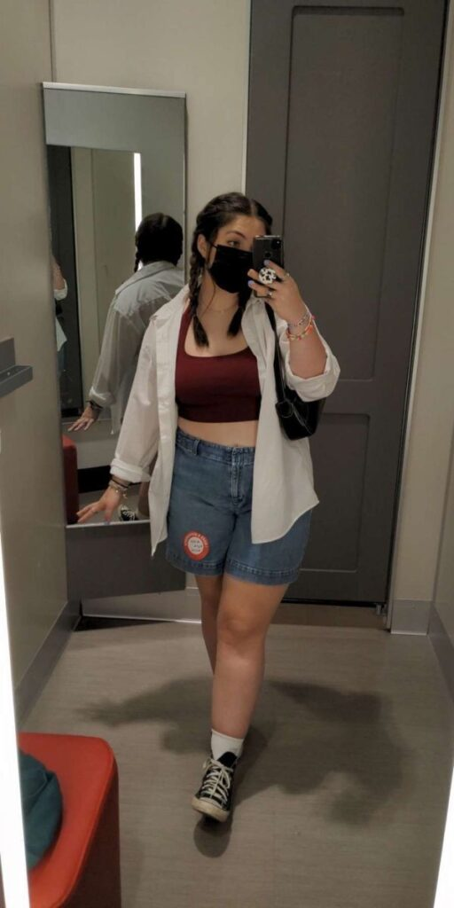 Oversized Shirt Over Crop Top Layering