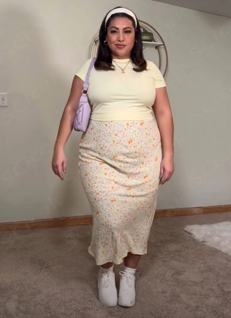 Floral Midi Skirt with Fitted Cream Top