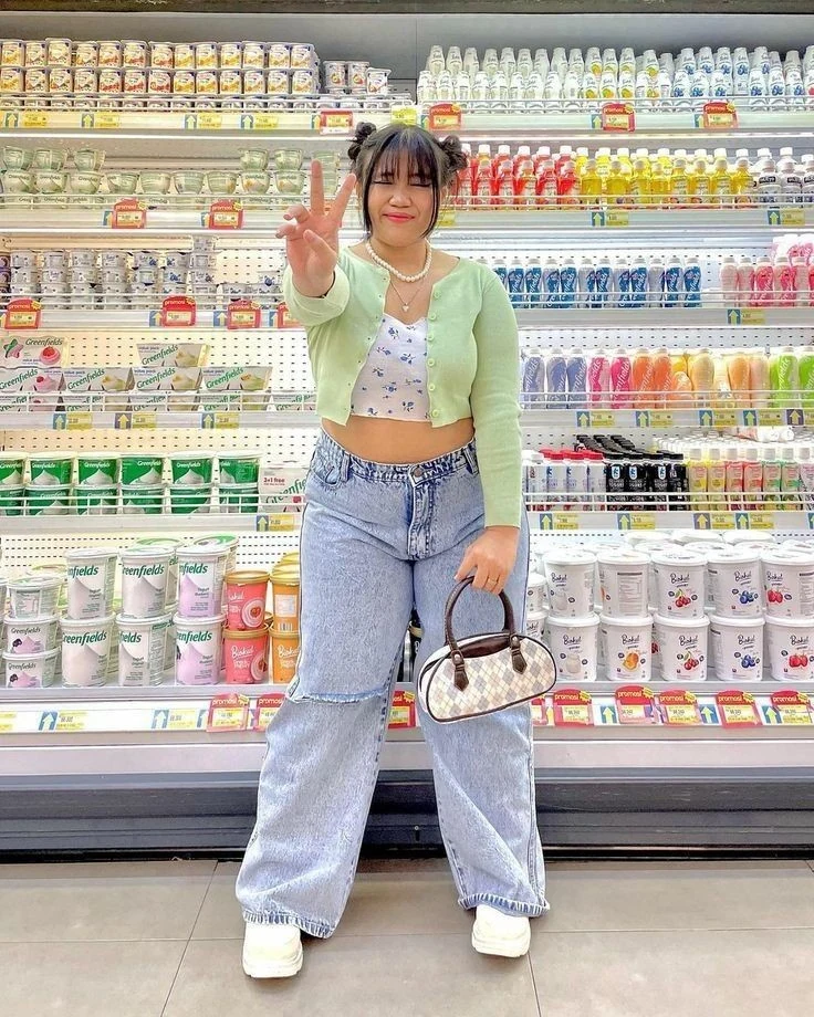 Pastel Cardigan with Wide-Leg Jeans