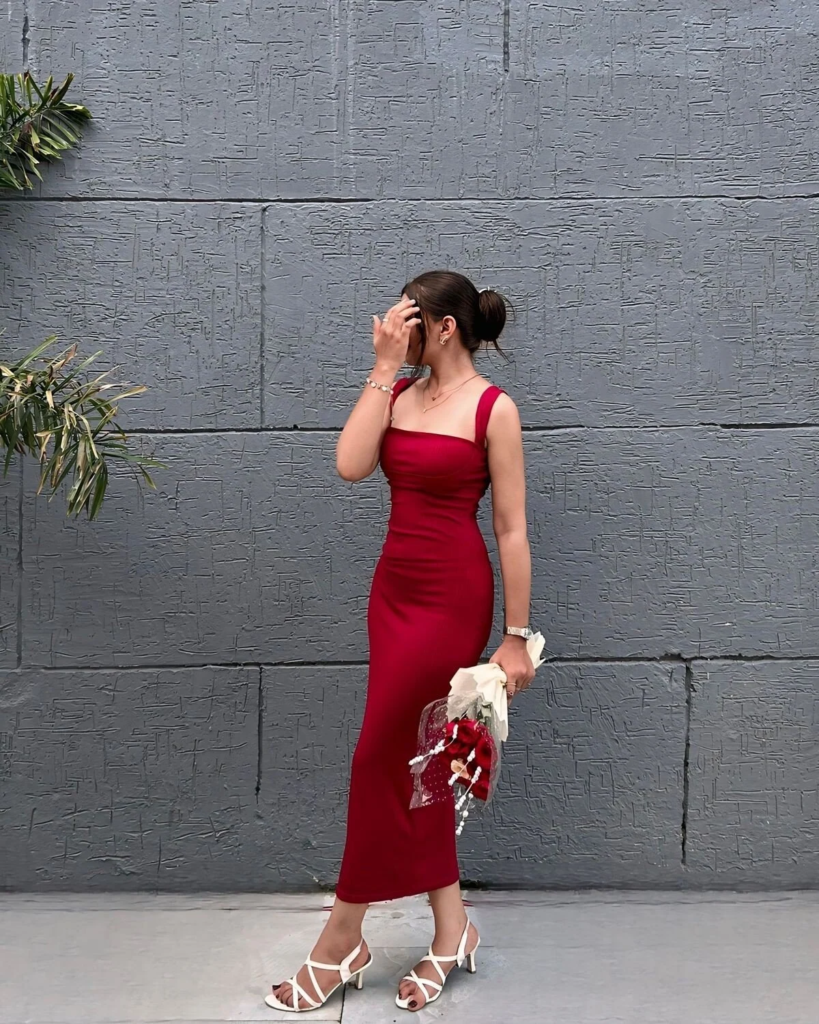 Classic Red Dress with White Heels