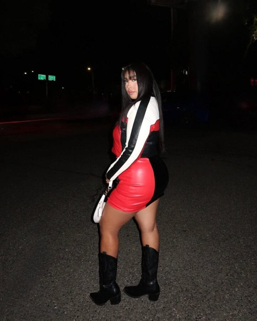 Bold Color-Block Dress with Cowboy Boots