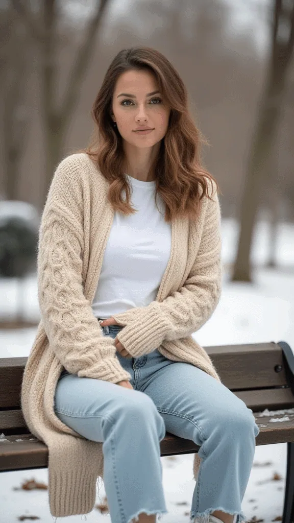 Chunky Cardigan and Mom Jeans