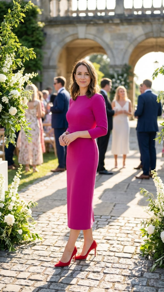 Pink Dress + Red Heels