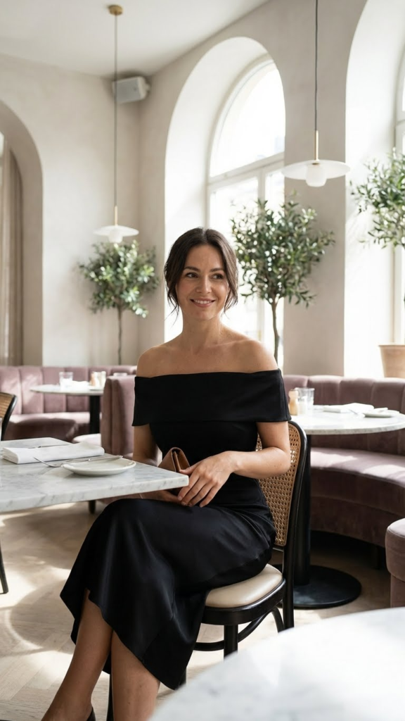 Black Off-the-Shoulder Midi Dress