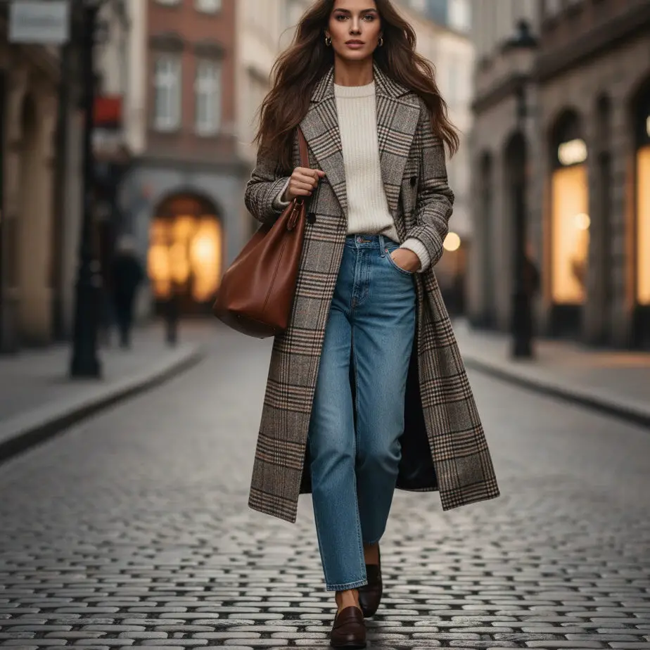 Plaid Coat with Straight-Leg Jeans