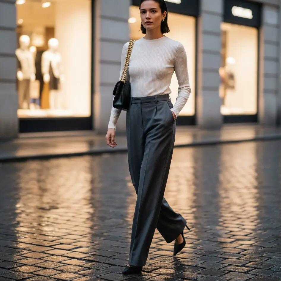 Wide-Leg Trousers with Fitted Knit
